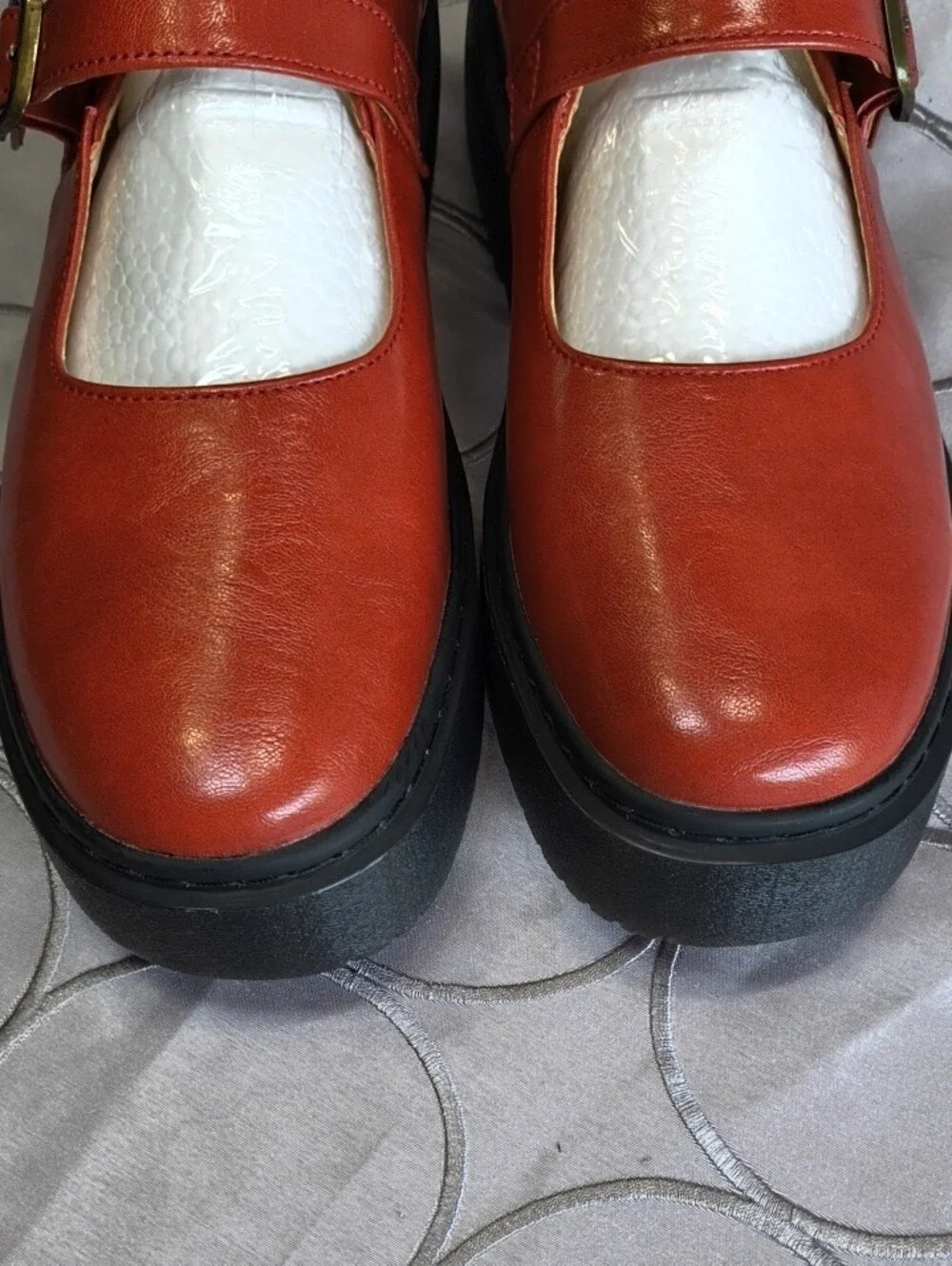 Platform Mary Jane Shoes in Red with Chunky Sole SS1